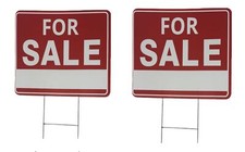 2Pack For Sale signs 16x12 inches Double-Sided Plastic with H Stakes Waterpro...