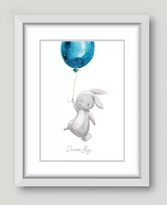 Nursery Prints Childrens Bedroom Picture Decor Boy Blue Baby Rabbit Wall Art
