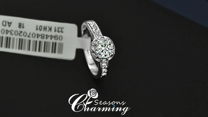 Wedding Ring Classic White Gold Plated 1ct Top CZ Stone Finger Ring Engagement  - Image 2 of 4