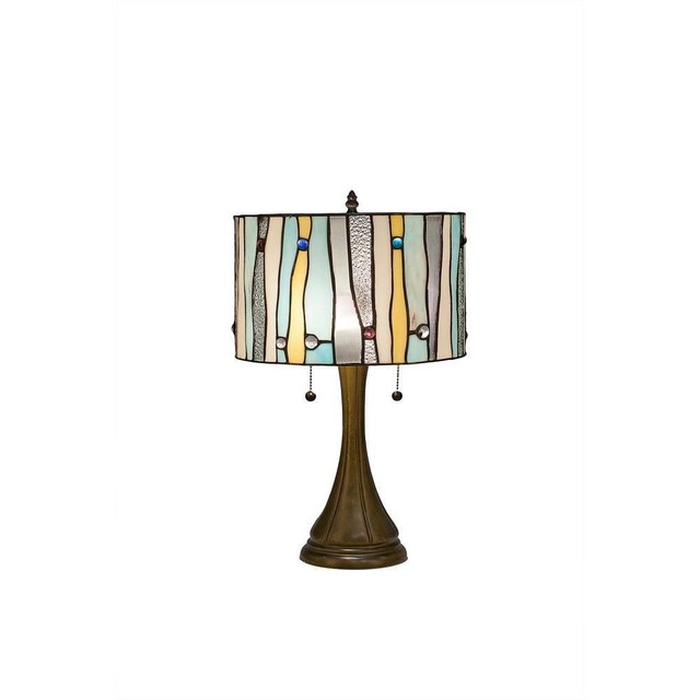 Serena D Italia 22 In Contemporary Blue Bronze Table Lamp Blue Drum Shade Lighting 22 Tall Bronze Table Lamp Stained Glass Desk Light