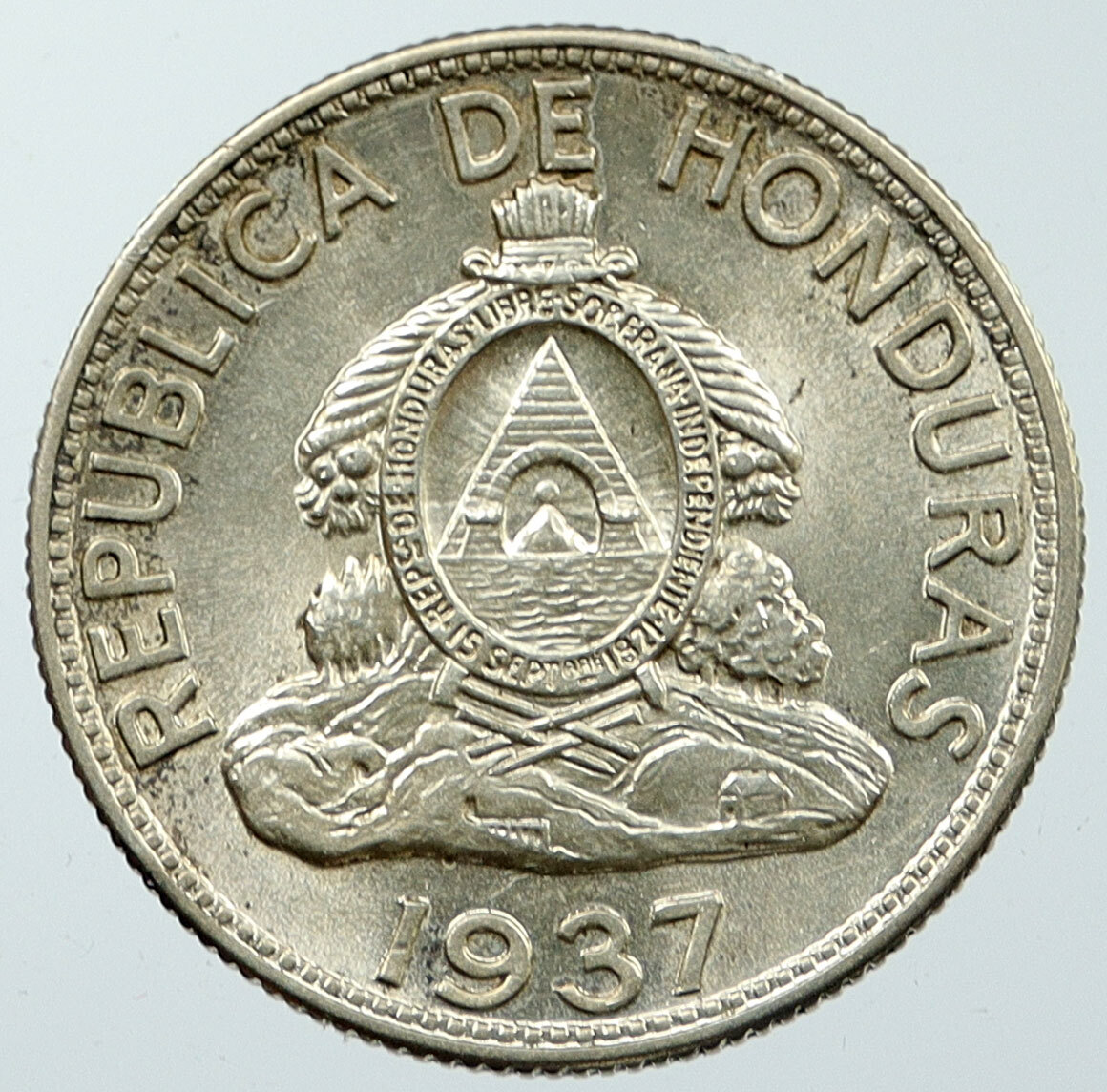 1937 HONDURAS War Chieftain Lempira VINTAGE OLD Silver Lempira
