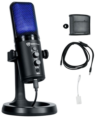 Rockville ROCK-STREAM PRO Gaming Streaming Recording Dual Pattern USB Microphone