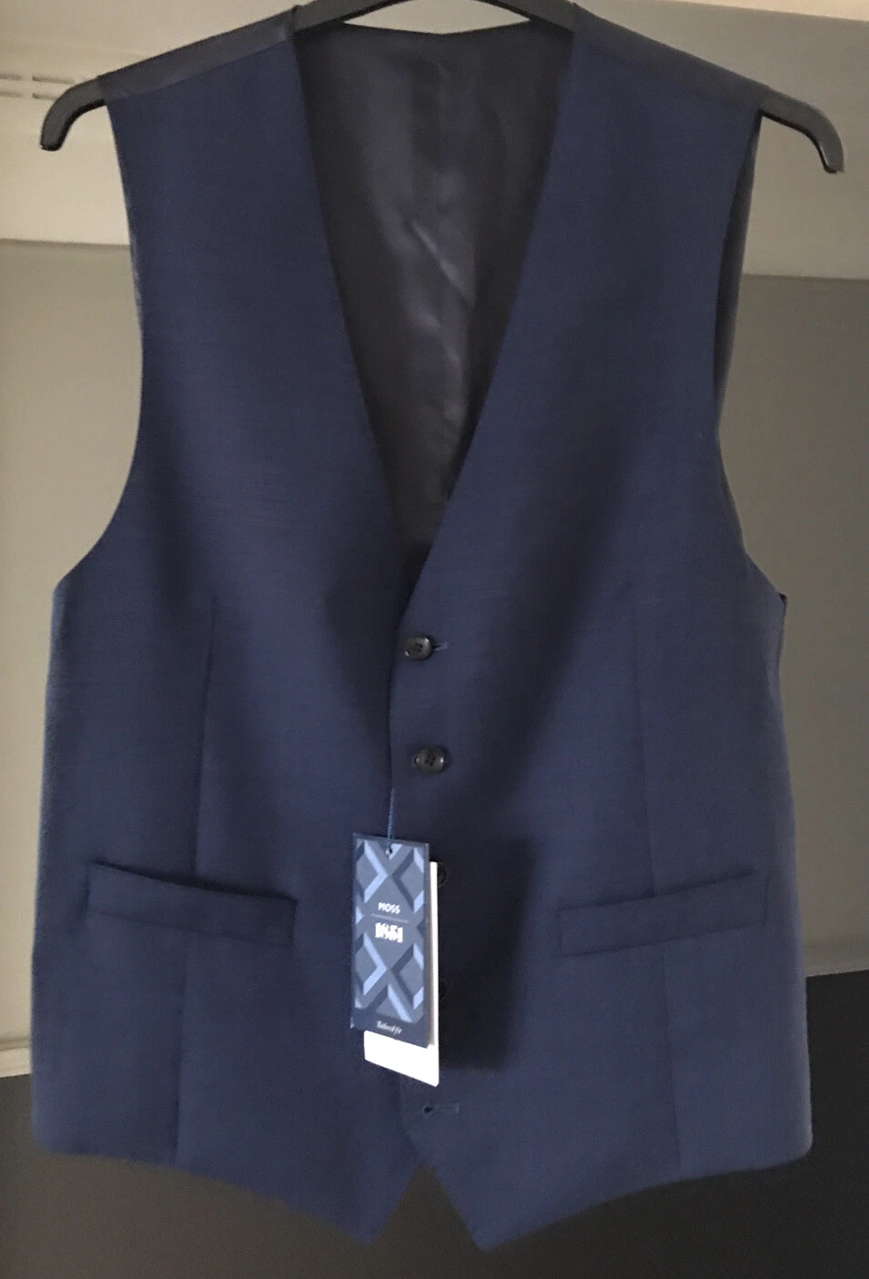 BNWT Moss 1851 Tailored Fit 100% Wool Waistcoat Dark Royal Blue Size 44R