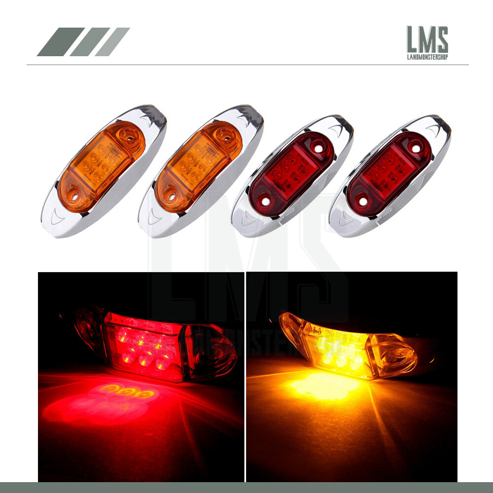 4 Amber Red 12V Sealed 6-Bulb LED Auto Signal Side Marker Lights for Trailers