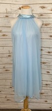Vintage Van Raalte Sz Small Blue Chiffon Halter Nightgown Lingerie USA