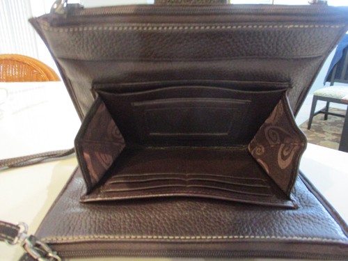 Vintage Brighton Dark Brown Leather & Silver Organizer Slim Crossbody Purse - Picture 9 of 17