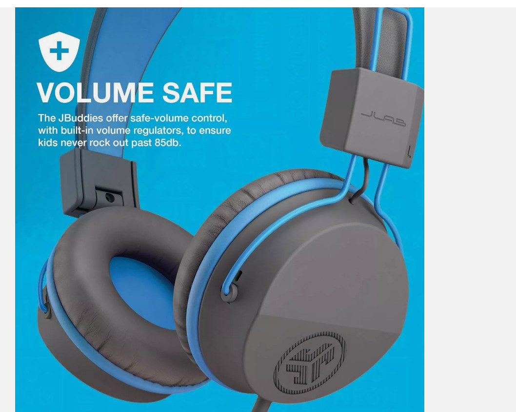 JLab Jbuddies Studio On Ear Folding Kids Wired Headphones Age 6+ Gray Sealed Box