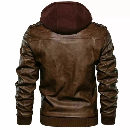 Herren Vintage Echtes Leder Jacke Brown Bomber Winter Jacke Mantel mit Kapuze - Bild 4 von 7