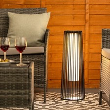 Black Rattan Outdoor Solar Powered Floor Lamp Lantern Light Garden Patio Path