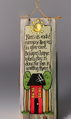 Hand Painted Folk Art Wall Art on Reclaimed Barn Wood Board House Blessing 2006
