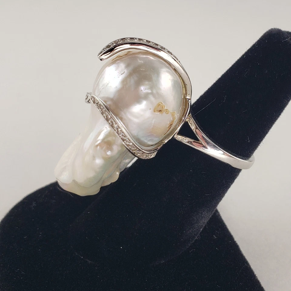 Anillo de plata esterlina grande barroco perla solitario y topacio 18,2 g talla 6 [7225] Foto 3 de 4