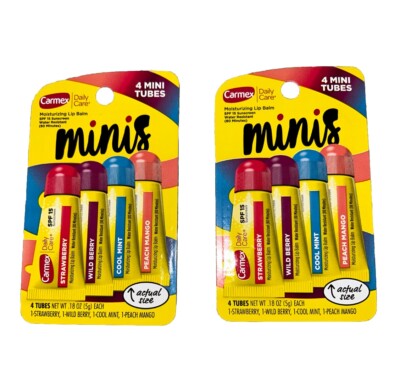Set of 2 Carmex Daily Care Moisturizing Lip Balm 4 Mini Tubes .18oz SPF 15