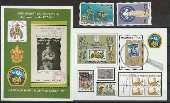 Malediven aus 1992 ** postfrisch MiNr. 1655-1656 + Block 215-216 Pfadfinder - Bild 1 von 1