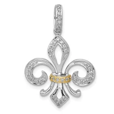 14K Two-Tone Gold Lab Grown Diamond Fleur De Lis Pendant 1.95g Gift for Her