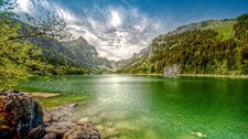 Landscape nature lake mountains forest clouds summer Custom Gaming Mat Desk