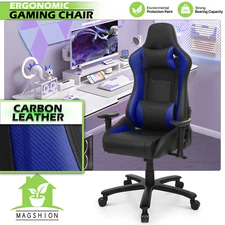 Blue Gaming Racing Computer Chair[CARBON FIBER]Reclinable Swivel Seat Headrest