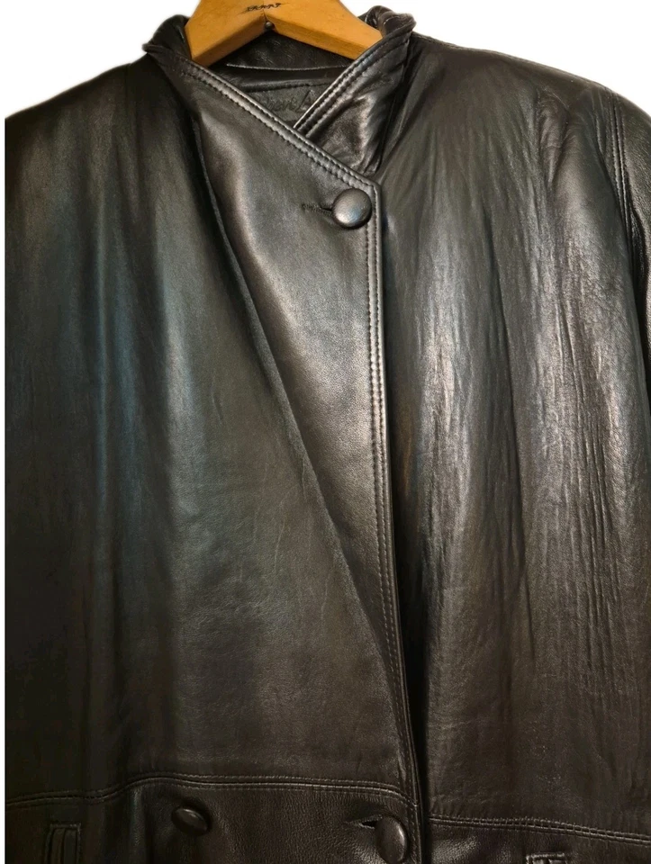 De Colección Chaqueta Robert Arnold Gabardina de Cuero Negro Talla Grande S MEDIDAS  Foto 2 de 4