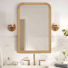 WallBeyond Wood Bathroom Mirror 20" x 30" Wooden Arched Wall Mirror Farmhouse...