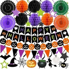 Halloween Party Decorations Happy Halloween Banner Honeycomb Balls Paper Fans Ha