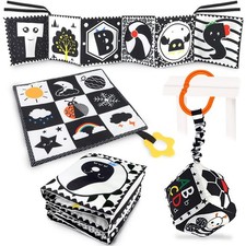 3 PCS Black White High Contrast Baby Toys Sensory Soft Book Tummy Time Gif