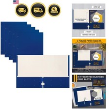 Two Pocket Portfolio Folders, 50-Pack, Blue, Letter Size Paper Folders, 50 Pi...