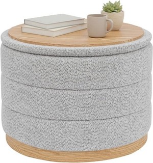 Round Storage Ottoman Folding Footstool with Table Top Silver Grey