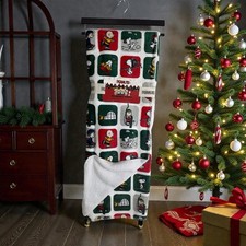 Peanuts Snoopy Gang Holiday Squares Reversible Throw Blanket Christmas 50x70 NEW