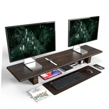 " Solid Wood Rustic Desk Monitor Stand with Storage  Large Dual Monitor Vintage