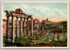 Rome Postcard Romano Forum Before the Temple of Saturno Ruins of Roman Temple