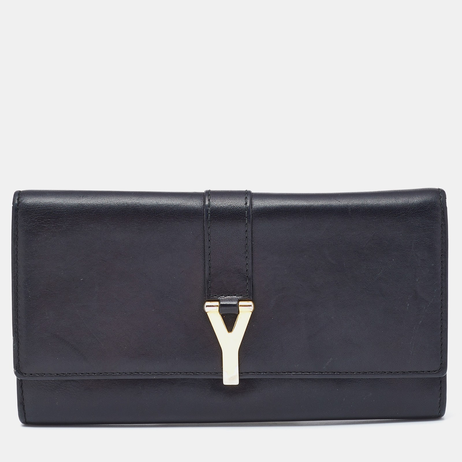 Saint Laurent Y-Ligne Black Leather Continental Flap Wallet