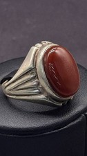 Yemeni Aqeeq Ring For Men, Carnelian Ring With Sterling Silver 925, Natural Agat