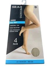Silk Impressions Pantyhose Size XXXL Control Top High Waist 4 Pair 20 Denier NEW