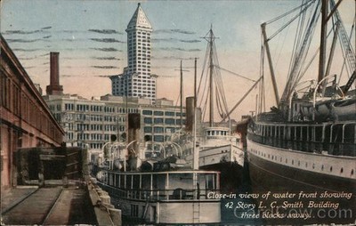 Seattle, Washington WA Close-in view of water front showing 42 story L.C. Smith