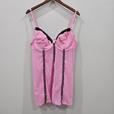 Womens Lace Body Slip M Pink Black Adjustable Straps Babydoll Coquette Fairy