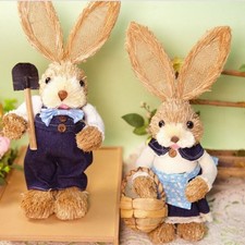 35cm Size Easter Straw Rabbit Handmade Craft Bunny Figure Holiday Decoration
