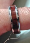 Mens Stainless Steel 8mm Polished Red Wood Inlay Wedding Band Ring — photo 3