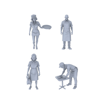 LYTR160 1:72 Food Service Staff Resin Miniature Model 4-Figure Set,Restaurant