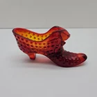 Vintage Fenton Ruby Red Art Glass Cat Head Shoe Hobnail Slipper 5.5"