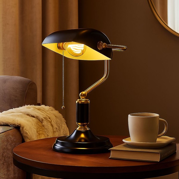 Bankerlampe Tischleuchte Schreibtischlampe Wohnzimmerlampe Goldfarben Zugkette-image