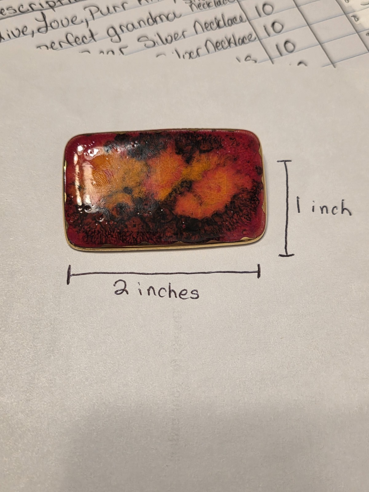 Vintage Rectangular Flame Agate Cabochon with Gol… - image 2