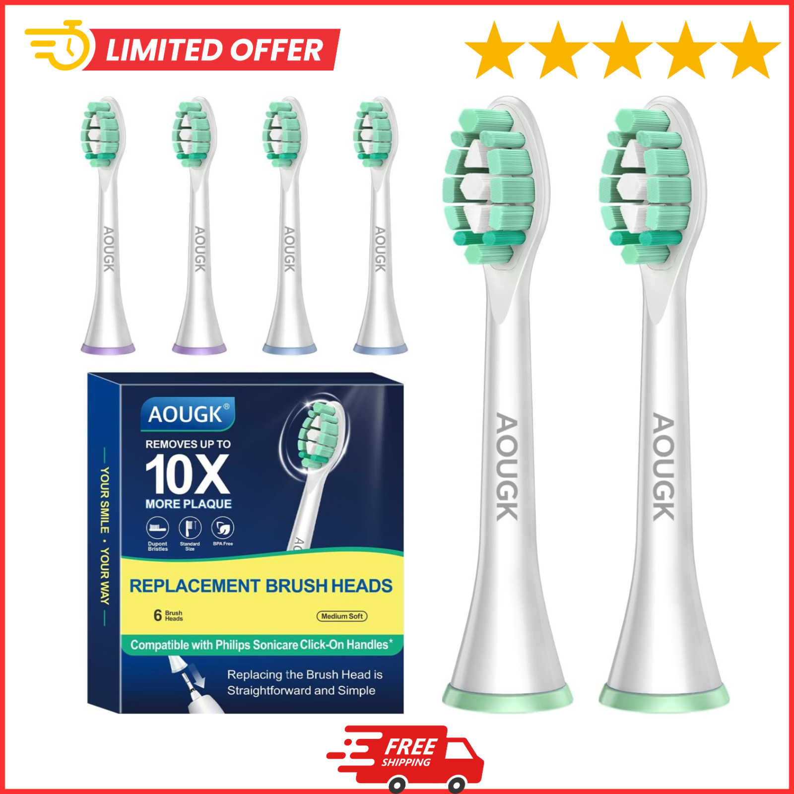 Replacement Toothbrush Heads 6 Pack Compatible with Phillips