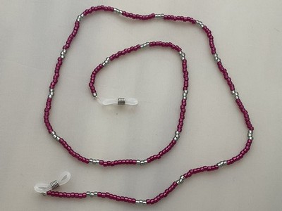 Handgemachte Brillenkette Fuchsia/ Silber TOHO Rocailles Glasperlen Brillenband