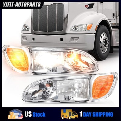 Headlight Headlamp Assembly Pair for Peterbilt 340 384 386 387 LH+RH Side