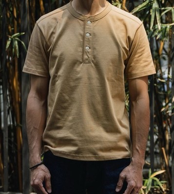 10.6 oz Cotton Short Sleeve Henley T-Shirt - Khaki Bronson Mfg. Co. M