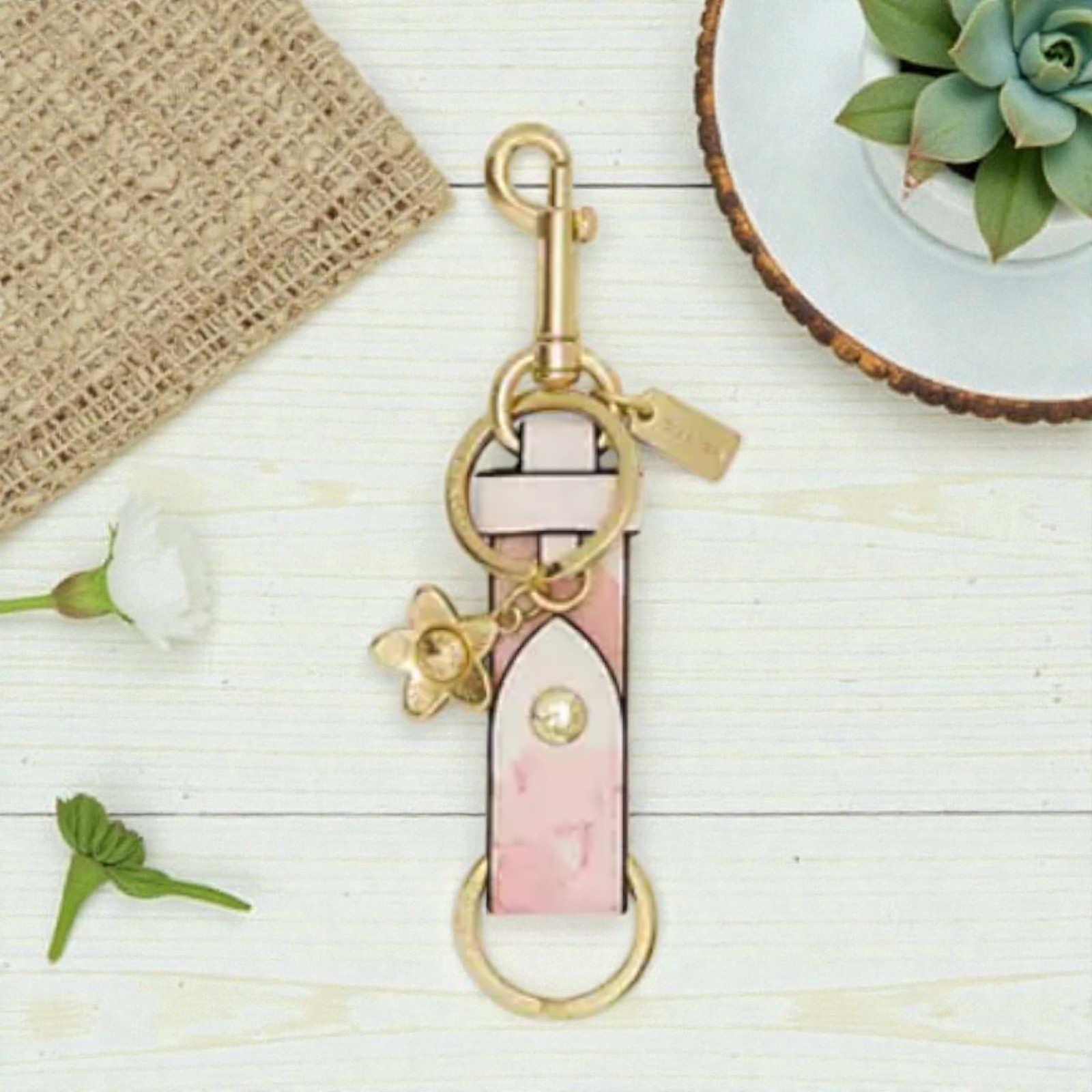 COACH Sakura Floral Print Keychain Charm