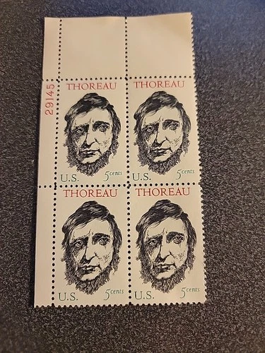 Vintage Unused US United States Postage Block 5 Cent Stamps THOREAU