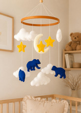 Bear Nursery Mobile with Moon Stars Baby Room Decor