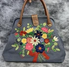 Cath Kidston Bag Vintage Embroidered Floral Denim Cotton Large Doctors Bag