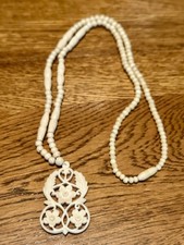 Retro Vintage Long Faux Ivory Plastic Beaded ...