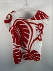 Ginger Leong Women's Red White Monstera Leaf Print Top Made in Hawaii